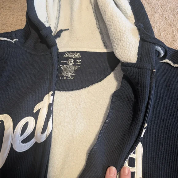 Stitches Navy Zip Up Detroit Hoodie Sweatshirt (XL) - Picture 4 of 7